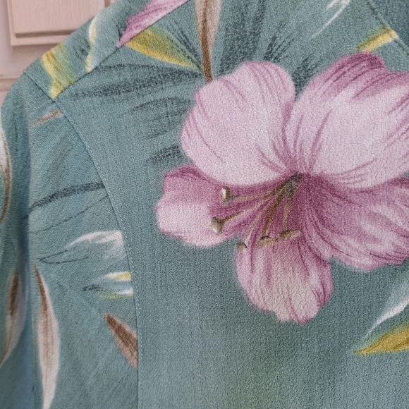 Alfred Dunner Blouse Plus Sz18 Sea Grn Short Sleeve Floral Button Front Washable - Picture 6 of 11